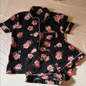 Victoria's Secret Black and Pink Floral Pajama Set
